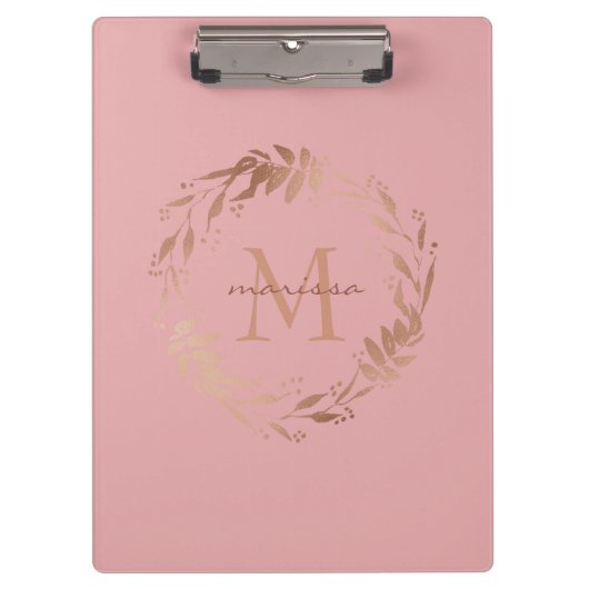 Porte-bloc Élégant Chic Blush Rose Rose Or Monogramme (Devant)