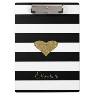 Porte-bloc Élégant Chic Faux Or Pailleté Cœur Sur Rayures