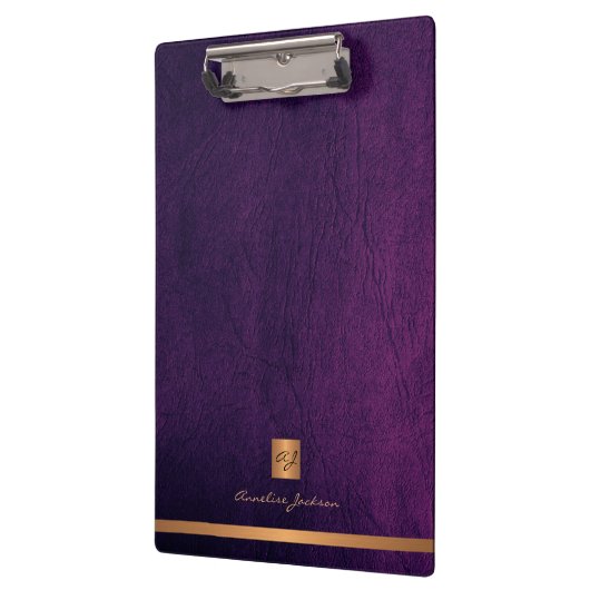 Porte-bloc Élégant classe en cuir violet or monogrammed (Gauche)