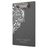 Porte-bloc Élégant Damas Gris Avec Dentelle Florale Blanche (Gauche)