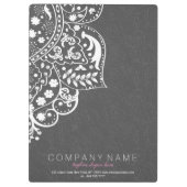 Porte-bloc Élégant Damas Gris Avec Dentelle Florale Blanche (Dos)