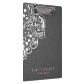 Porte-bloc Élégant Damas Gris Avec Dentelle Florale Blanche (Swatch)