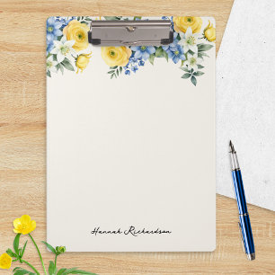 Porte-bloc Élégant floral aquarelle Nom personnalisé