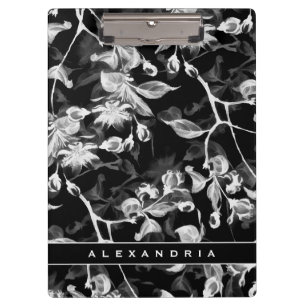 Porte-bloc Élégant floral noir blanc et gris