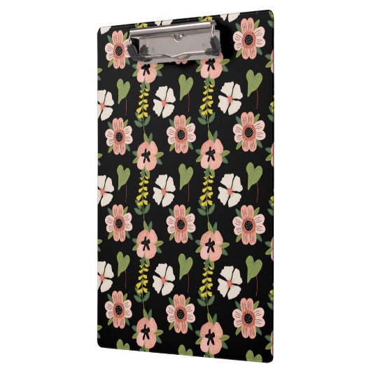 Porte-bloc Elegant Floral Pattern on Black | Chic Botanical (Gauche)