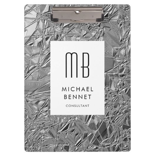 Porte-bloc Élégant Monogramme Affaires Argent (Devant)