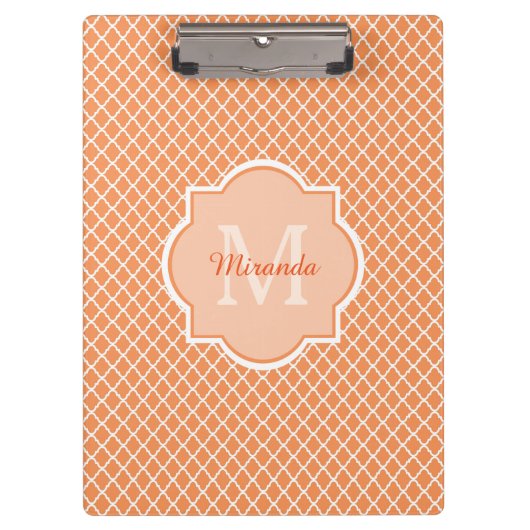 Porte-bloc Élégant Monogramme De Quatrefoil Orange Avec Nom (Devant)