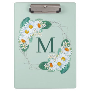 Porte-bloc Élégant Monogramme Fille Floral Argent