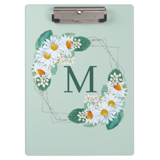 Porte-bloc Élégant Monogramme Fille Floral Argent (Devant)