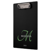 Porte-bloc Élégant Monogramme moderne noir vert Script (Gauche)