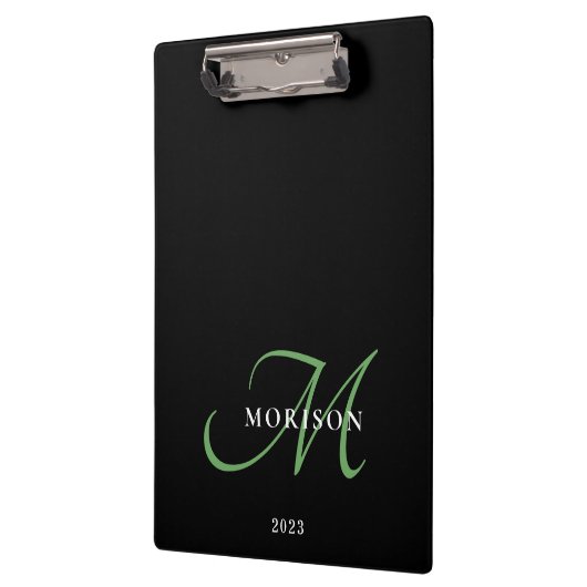 Porte-bloc Élégant Monogramme moderne noir vert Script (Gauche)