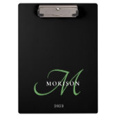 Porte-bloc Élégant Monogramme moderne noir vert Script (Devant)