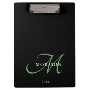 Porte-bloc Élégant Monogramme moderne noir vert Script