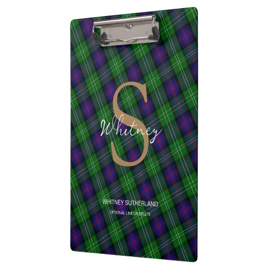 Porte-bloc Élégant Monogramme Nom du script Sutherland Tartan (Gauche)