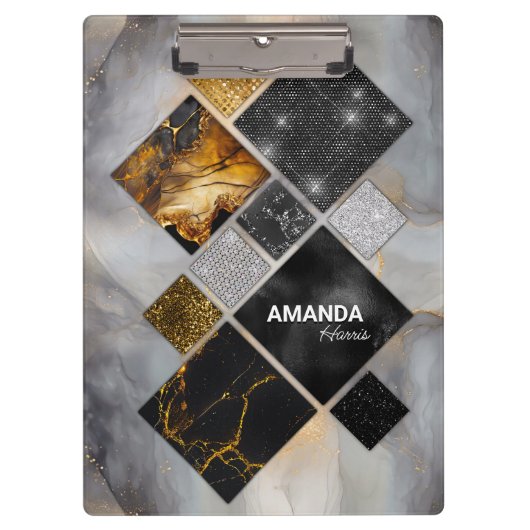 Porte-bloc Elégant noir or argent géométrique (Devant)