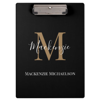 Porte-bloc Élégant Noir Or Personnalisé Nom Monogramme