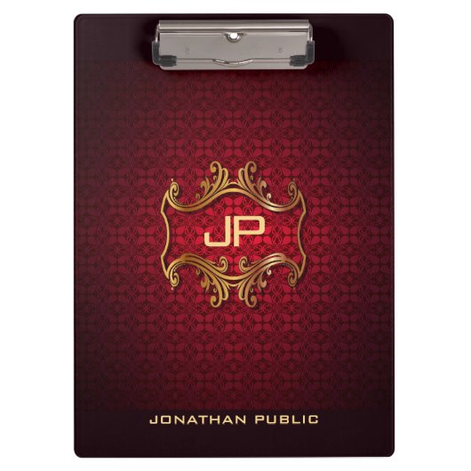 Porte-bloc Elégant noir rouge Damask Monogramme Modèle classi (Devant)