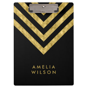 Porte-bloc Élégant nom noir Faux Gold Chevron