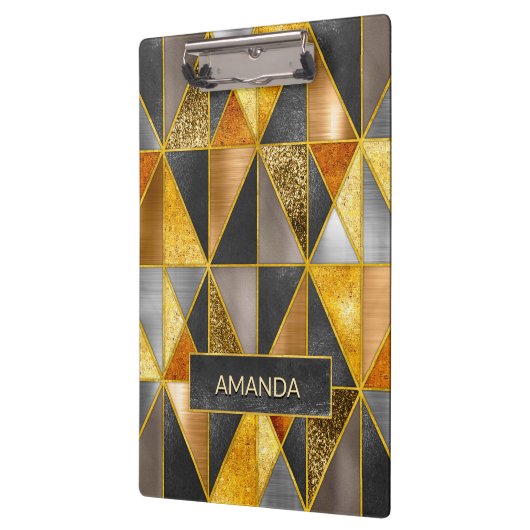 Porte-bloc Elégant or noir argent triangles géométriques (Gauche)