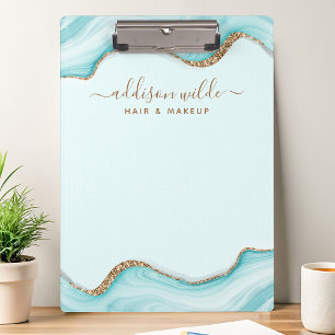 Porte-bloc Élégant Paillettes Dorées Marbre Bleu Agate Modern