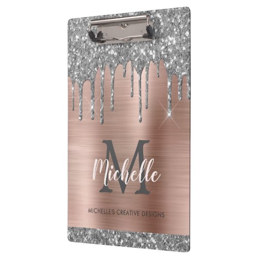 Porte-bloc Elégant Parties scintillant Argent  Rose Or Monogr (Gauche)