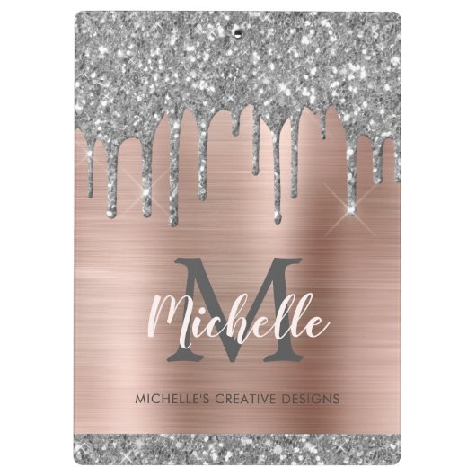 Porte-bloc Elégant Parties scintillant Argent Rose Or Monogr (Dos)