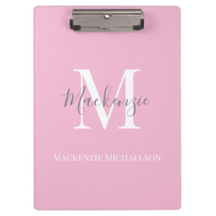 Porte-bloc Élégant rose gris Nom du monogramme personnalisé