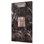 Porte-bloc Élégant Rose noir marbre or Monogramme (Gauche)