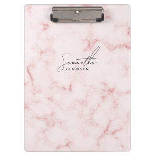 Porte-bloc Élégant Script Manuscrit Minimaliste Rose Marbre