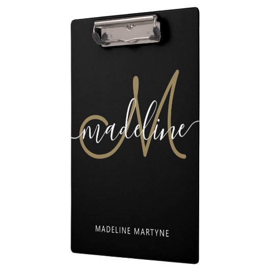 Porte-bloc Élégant Script Monogram Black Gold (Gauche)