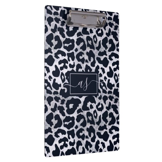 Porte-bloc Élégant Silver Black Leopard Impression Monogramme (Swatch)
