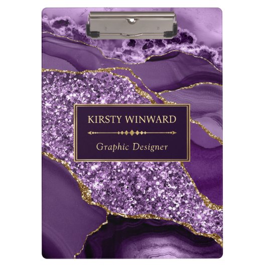 Porte-bloc Élégant violet et or Parties scintillant agate océ (Devant)