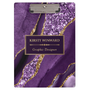 Porte-bloc Élégant violet et or Parties scintillant agate océ