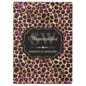 Porte-bloc Élégant Violet & Or Huile Léopard Spots Monogramme (Dos)