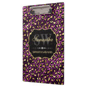 Porte-bloc Élégant Violet & Or Huile Léopard Spots Monogramme (Gauche)