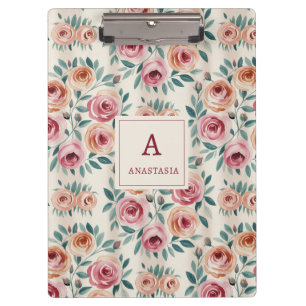 Porte-bloc Elégante aquarelle Joli monogramme floral