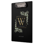 Porte-bloc Elégante aquarelle verte Noir Or Monogramme (Gauche)