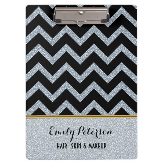 Porte-bloc Elégante Parties scintillant blanche Black Chevron (Devant)