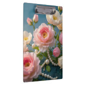 Porte-bloc Élégantes fleurs blanches rose pâle avec perles (Swatch)