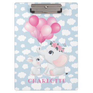 Porte-bloc Éléphant Féminin Et Lapin Avec Fleurs Et Ballon
