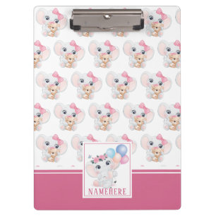 Porte-bloc Éléphant Rose Féminin avec Nœud et Motif de Ballon