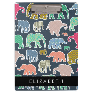 Porte-bloc Eléphants colorés, Motif d'éléphants, Votre nom