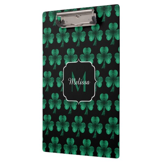 Porte-bloc Emerald Green Sparkle Shamrock noir Monogramme (Gauche)
