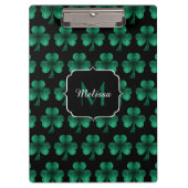 Porte-bloc Emerald Green Sparkle Shamrock noir Monogramme (Devant)