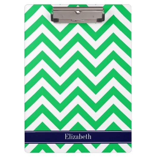Porte-bloc Emerald White LG Chevron Nom bleu de la marine Mon (Devant)