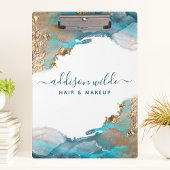 Porte-bloc Encre D'Aquarelle Liquide D'Art Moderne Bleu Et Or