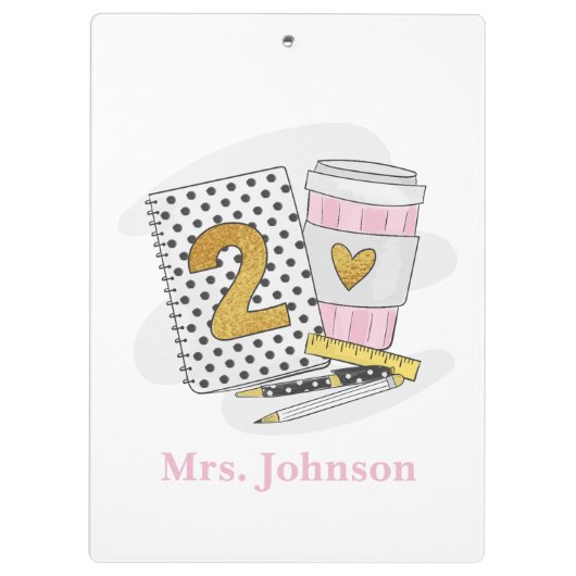 Porte-bloc Enseignant de 2e année blanc Carnet préppie café (Dos)