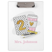 Porte-bloc Enseignant de 2e année blanc Carnet préppie café (Devant)