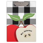Porte-bloc Enseignant Pomme Blanc Buffalo Plaid Nom Monogramm (Devant)