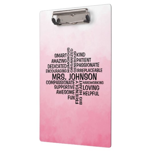 Porte-bloc Enseignant Word Cloud Pink Ombre (Gauche)